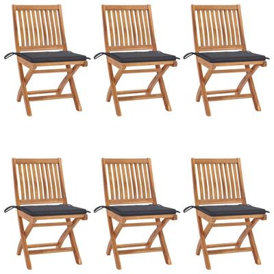 Tuinstoelen 6 st inklapbaar met kussens massief teakhout