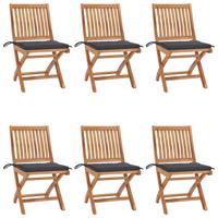 Tuinstoelen 6 st inklapbaar met kussens massief teakhout