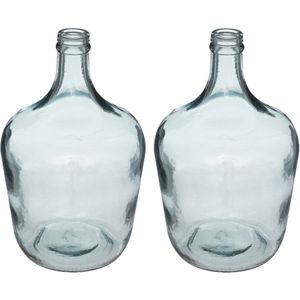 Bloemenvaas - 2x - Olijfolie Fles model - blauw transparant - glas - H30 x D18 cm