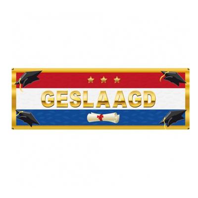Sticker Geslaagd diploma thema - Nederlandse vlag - 19,6 x 6,5 cm - versiering