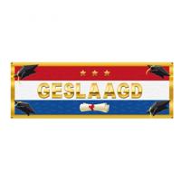 Sticker Geslaagd diploma thema - Nederlandse vlag - 19,6 x 6,5 cm - versiering