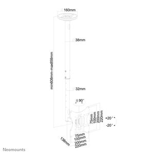 Neomounts FPMA-C060BLACK TV-plafondbeugel In hoogte verstelbaar 25,4 cm (10) - 101,6 cm (40) Kantelbaar en zwenkbaar