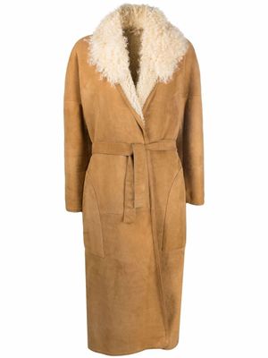Hermès Pre-Owned manteau en cuir à taille ceinturée (années 1990) - Marron