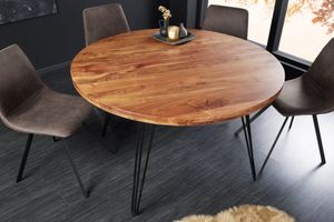 Ronde eettafel SCORPION 120cm natuurlijk acacia massief hout haarspeldpoten retro design - 43668