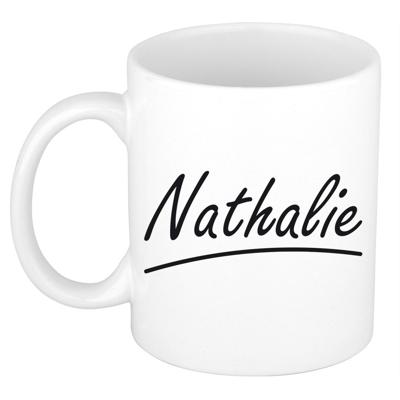 Nathalie Naam koffiemok - beker - met sierlijke letters - wit - 300 ml - Cadeau - Dames