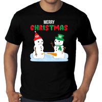 Grote maten Merry Christmas sneeuwpoppen mijne is groter fout Kerst t-shirt zwart voor heren - thumbnail