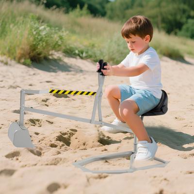 Zitgraafmachine 360° Draaibaar Graafmachine om op te Zitten Metaal Graafmachine Zandbak met Schep Zitgraafmachine Grijs