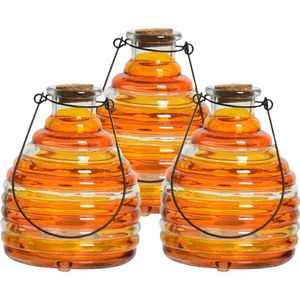 3x wespenvanger/wespenval met hengsel - glas - oranje - D13 x H17 cm