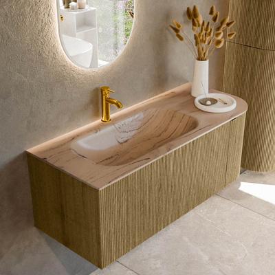 Badmeubel Mondiaz Kurve-Dlux | 115 cm | Meubelkleur Dusk | Wastafelkleur Arena | Solid surface | Wasbak linker zijde spoelbak | 1 kraangat