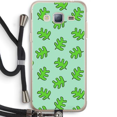 Groene blaadjes: Samsung Galaxy J3 (2016) Transparant Hoesje met koord