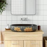 VidaXL Opzetwasbak ovaal 59x40x14 cm keramiek grijs en zwart VidaXL Opzetwasbak ovaal 59x40x14 cm keramiek grijs en zwart