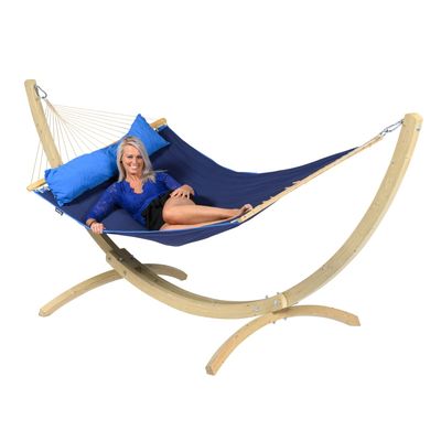 'Wood & American' Blue Tweepersoons Hangmatset - 180 kg - Blauw - Amerikaan, Spreidstang, Weerbestendig - Tropilex