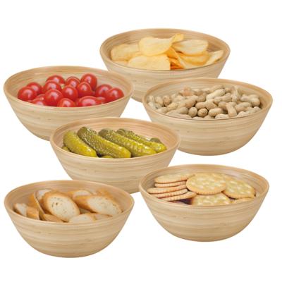 Snackschaaltje / kommetje - 6x - D18 x H7 cm - bamboe - naturel - soep / yoghurt / chips