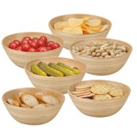 Snackschaaltje / kommetje - 6x - D18 x H7 cm - bamboe - naturel - soep / yoghurt / chips