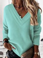 Casual Loose V Neck Plain Sweatshirt