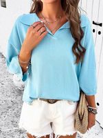 Plain Casual Loose Shawl Collar Shirt