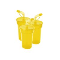 8x stuks afsluitbare drinkbeker geel 400 ml met rietje