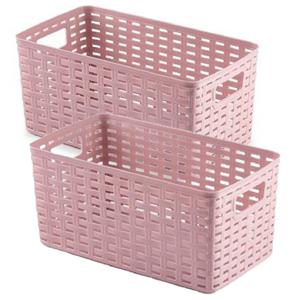 6x stuks rotan gevlochten opbergmand/opbergbox kunststof - Oud roze - 15 x 28 x 13 cm