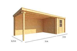 Blokhut met overkapping Els 600 cm bij 250 cm diep Lessenaarsdak - Warentuin collection