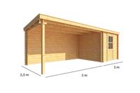 Blokhut met overkapping Els 600 cm bij 250 cm diep Lessenaarsdak - Warentuin collection