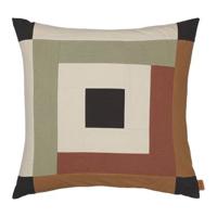 ferm LIVING Border Patchwork Sierkussen - Dark Sage/Red Brown - thumbnail