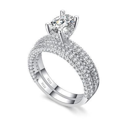Dubbele rij voor vrouwen mode Cubic Zirconia Wedding Engagement Ring ring maat: 8 (ei vorm witgoud)