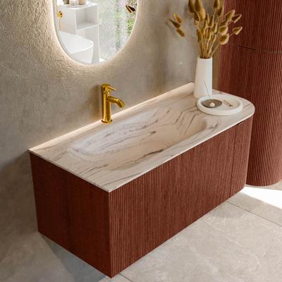 Badmeubel Mondiaz Kurve-Dlux | 105 cm | Meubelkleur Ruby | Wastafelkleur Nata | Solid surface | Wasbak linker zijde spoelbak | 1 kraangat