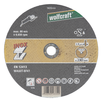 Wolfcraft Doorslijpschijf | Inox | Ø230 x 1,9 x 22,2mm | 1 stuk - 1633099