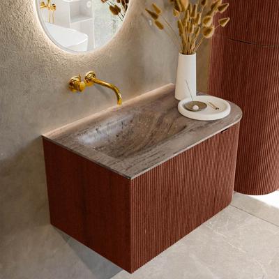 Badmeubel Mondiaz Kurve-Dlux | 75 cm | Meubelkleur Ruby | Wastafelkleur Oza | Solid surface | Wasbak linker zijde spoelbak | Zonder kraangat(en)