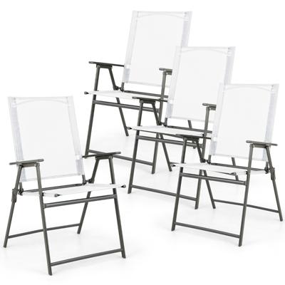 4-Delige Opvouwbare Tuinstoelen Hoge Stoelen met Weerbestendige Stof Draagbare Metalen Buitenstoelen Wit / Grijs / Zwart
