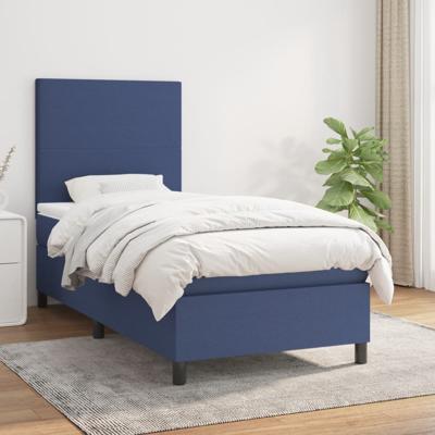 Boxspring met matras stof blauw 90x200 cm