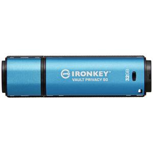 Kingston IronKey Vault Privacy 50 Series USB-stick Retail 32 GB Zwart/blauw IKVP50/32GB USB 3.2 Gen 1 (USB 3.0)