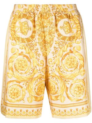 Versace short en soie à imprimé Barocco - Jaune
