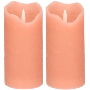 LED kaars/stompkaars - 2x - roze - D7,5 x H15 cm - timer - 3D vlam