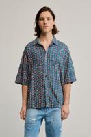 Kortemouw shirt met etnische borduursels - BLUE - S
