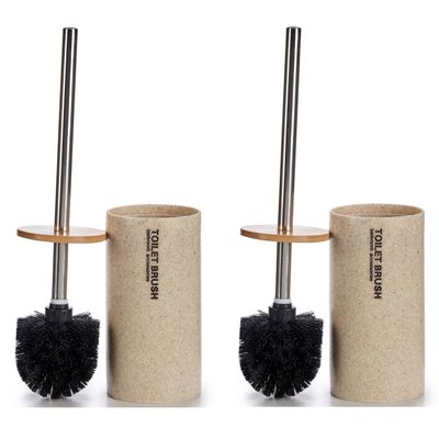 Set van 2x stuks toiletborstel/wc-borstel creme met tekst polyresin 38 cm