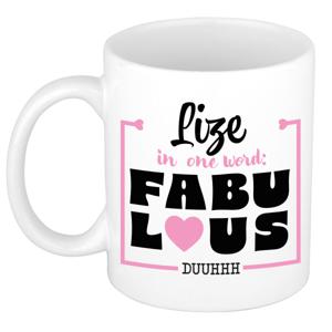 Naam mok Lize - wit - Fabulous - keramiek - 300 ml - cadeau collega beker