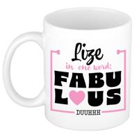 Naam mok Lize - wit - Fabulous - keramiek - 300 ml - cadeau collega beker - thumbnail