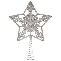 Kunststof kerstboom open ster piek glitter zilver 20 cm