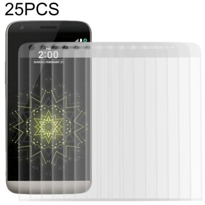 25 stuks voor LG G5 0.26 mm 9H oppervlaktehardheid 3D gebogen explosieveilige colorized Silk-Screen gehard glas schermvullende film (transparant)