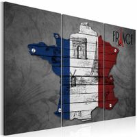 Schilderij - Symbolen van Frankrijk, 3luik , blauw , wit , rood , premium print op canvas