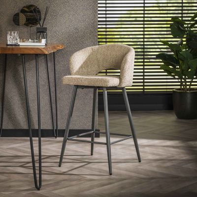 LifestyleFurn Barstoel 'Arnie' Bouclé, kleur Zand (zithoogte 69cm)