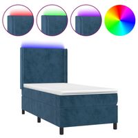 vidaXL Boxspring met matras en LED fluweel donkerblauw 90x200 cm - thumbnail