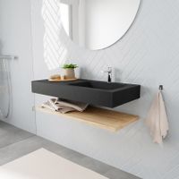 Mondiaz Alan badmeubel 100 cm planchet washed oak vrijhangend wastafel rechts 1 kraangat zwart Mondiaz Alan badmeubel 100 cm planchet washed oak vrijhangend wastafel rechts 1 kraangat zwart
