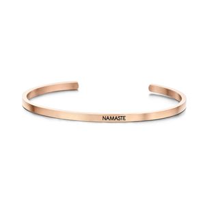 Key Moments 8KM-B00021 Stalen open bangle met tekst namaste zirkonia one-size rosékleurig