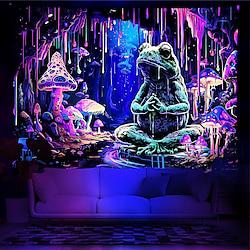 blacklight tapijt uv reactief glow in the dark galaxy kikker dier trippy paddestoelen mistig natuur grot landschap hangend tapijt muur kunst muurschildering voor woonkamer slaapkamer Lightinthebox