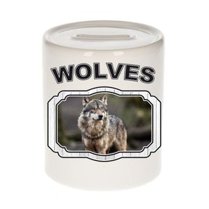 Dieren wolf spaarpot - wolves/ wolven spaarpotten kinderen 9 cm