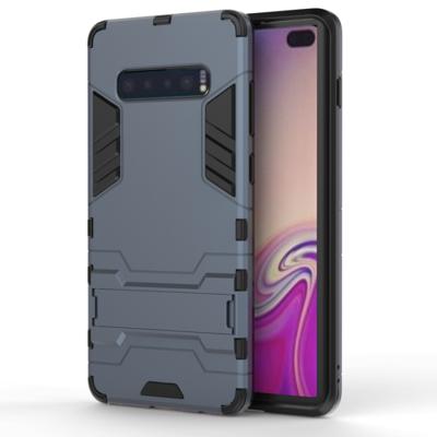 Schokbestendige PC + TPU Case voor Galaxy S10 PLUS, met houder (marineblauw)