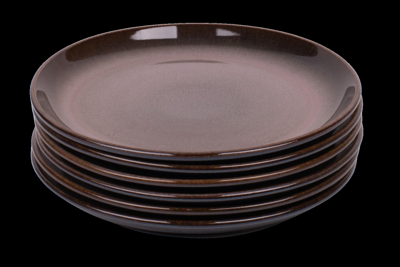 Set van 6 ontbijtborden - 22 cm - Vila Nova - blauw met roze - normale rand - Portugees stoneware