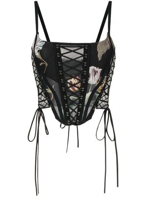 Monse corset lacé à imprimé graphique - Noir